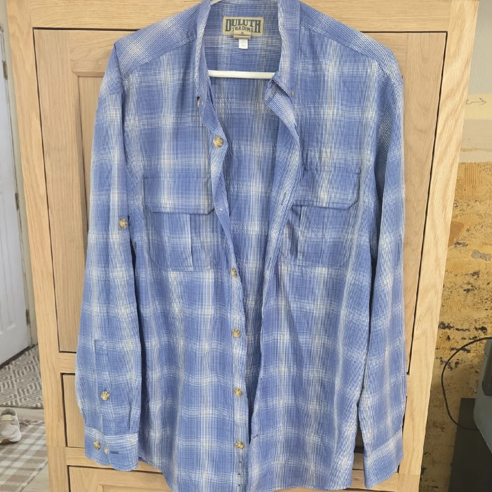 Duluth Trading Co Blue Plaid Casual Button Down Shirt - Picture 1 of 4